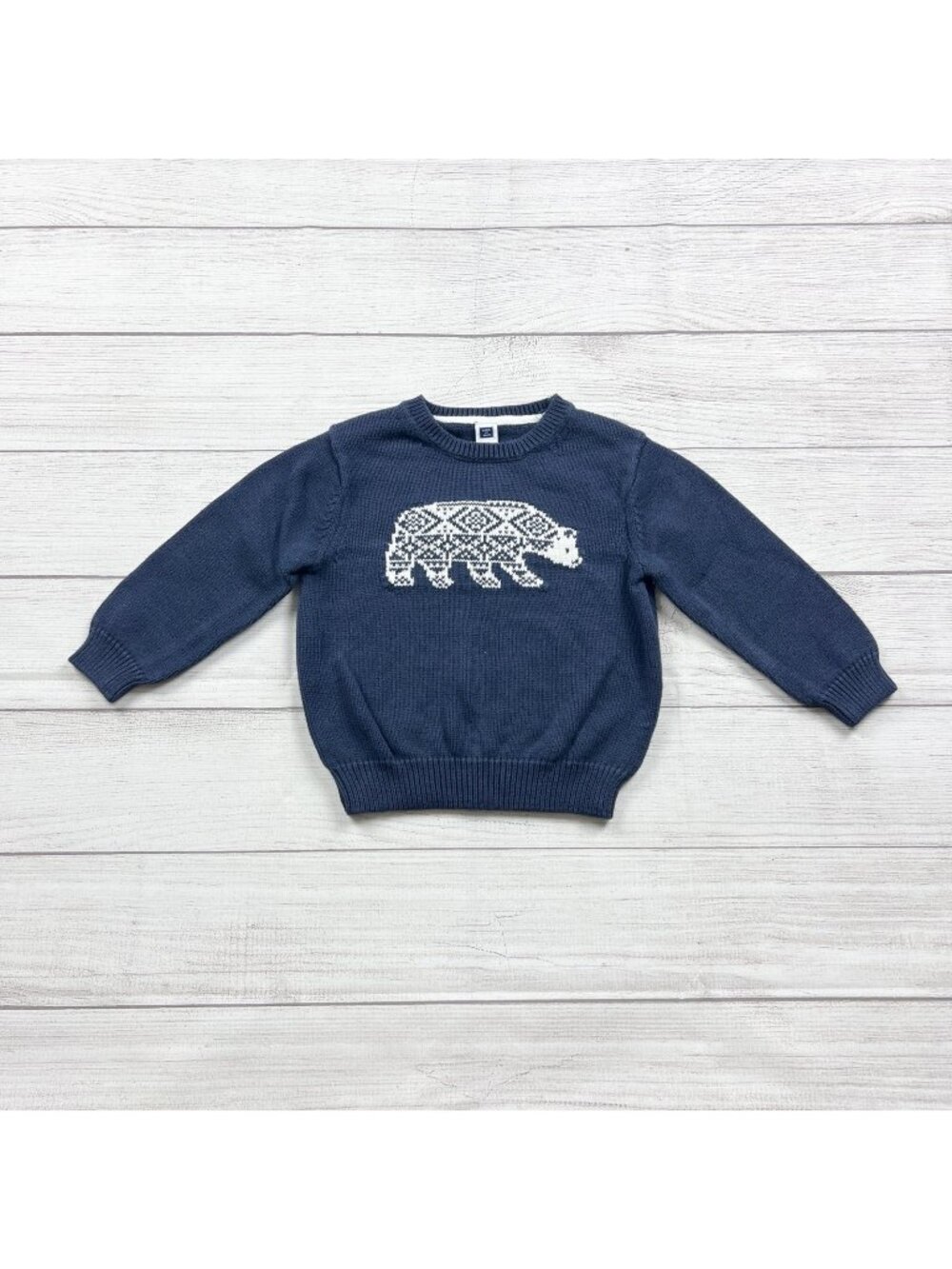 Janie And Jack Toddler Navy Knit Sweater Nordic Bear Graphic 2T